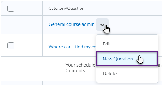 Adding new question to existing Category